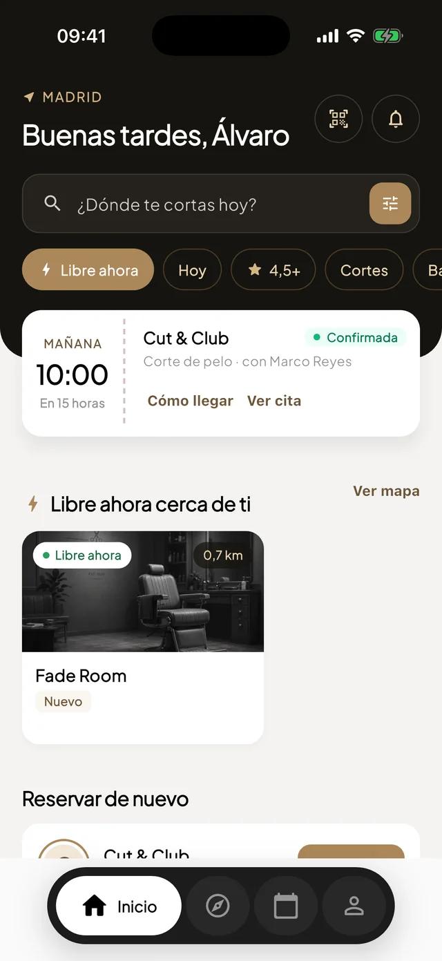 App de Kapper: inicio con una próxima reserva