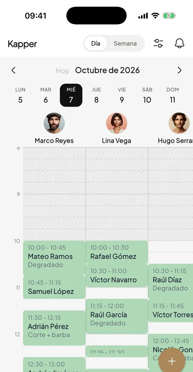 App Kapper Pro: agenda del día con las citas de cada barbero